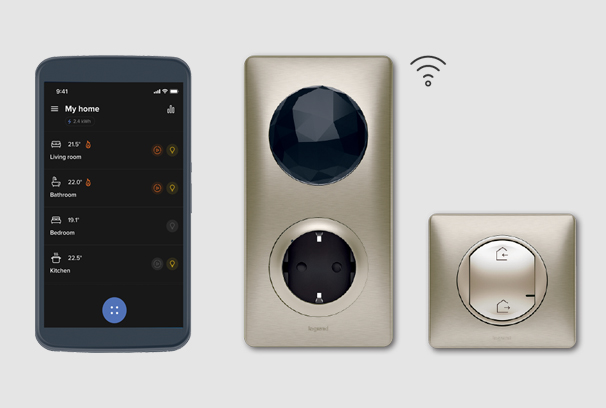 Εικόνα smart διακοπτών Celiane και smartphone